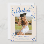 Funky Modern Bright Blue Afstuderen aangekondigd Kaart (Voorkant)