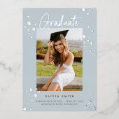 Funky Modern Grey Silver Afstuderen aangekondigd Folie Uitnodiging (Voorkant)