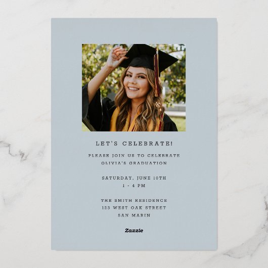 Funky Modern Grey Silver Afstuderen aangekondigd Folie Uitnodiging (Achterkant)