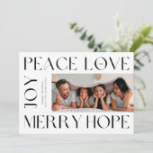 Funky Modern Letters MERRY JOY PEACE LOVE foto Feestdagenkaart (Staand voorkant)