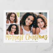 Funky Modern Merriest Christmas Script 3 Foto Folie Feestdagenkaart (Voorkant)