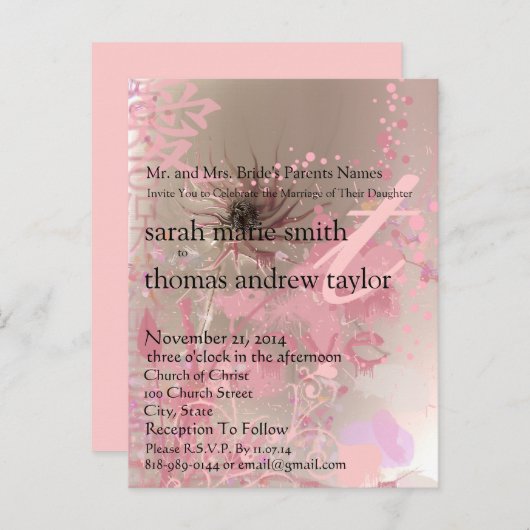 Funky Modern Monogram Uitnodiging voor een bruilof (Voorkant / Achterkant)