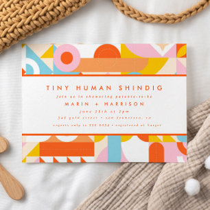 Funky Modern Oranje Tiny Human Shindig Baby shower Kaart