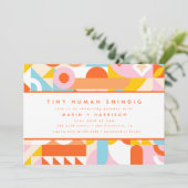 Funky Modern Oranje Tiny Human Shindig Baby shower Kaart (Staand voorkant)