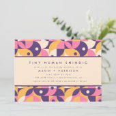 Funky Modern Paarse Tiny Human Shindig Baby shower Kaart (Staand voorkant)