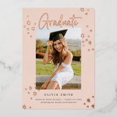 Funky Modern Pink Gold Afstuderen aangekondigd Folie Uitnodiging (Voorkant)
