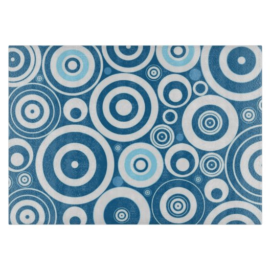 Funky Modern Retro Blue White Circles Patroon Snijplank (Voorkant)