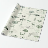 Funky Modern Retro Sage Groene Paddenstoelen Cadeaupapier (Uitgerold)