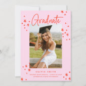 Funky Modern roze en rood Afstuderen aangekondigd Kaart (Voorkant)