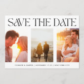 FUNKY MODERN TEKST | Drie multi-foto's Save The Date (Voorkant)