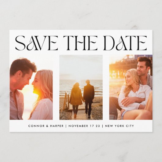 FUNKY MODERN TEKST | Drie multi-foto's Save The Date (Voorkant)
