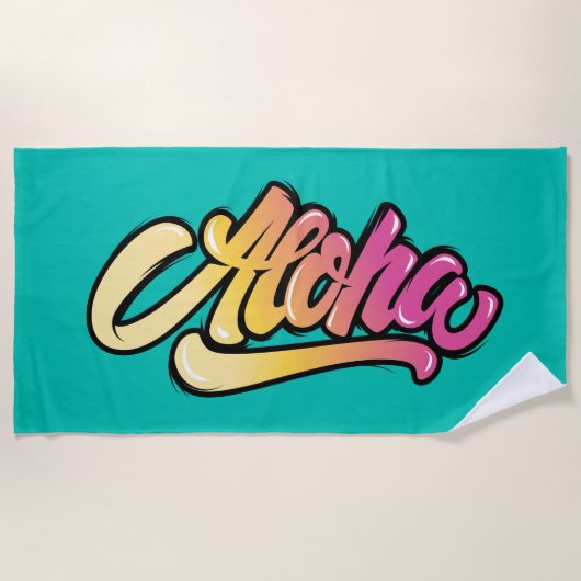 Funky Modern Topaas | Donker Turquoise Aloha Stran Strandlaken (Voorkant)