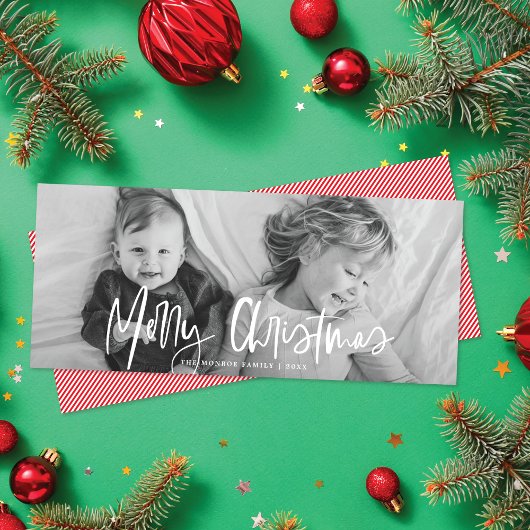 Funky Modern Wit Kalligrafie Script Foto Feestdagenkaart