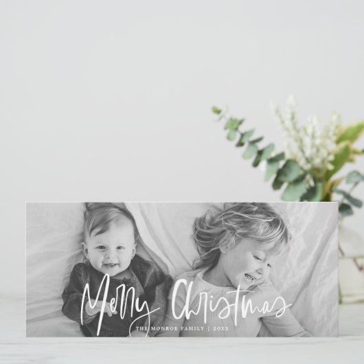 Funky Modern Wit Kalligrafie Script Foto Feestdagenkaart (Staand voorkant)