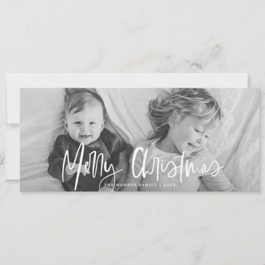 Funky Modern Wit Kalligrafie Script Foto Feestdagenkaart (Voorkant)