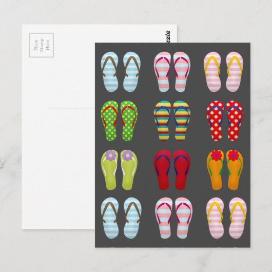 Funky moderne mode teenslippers kleurrijke sandale briefkaart (Voorkant / Achterkant)