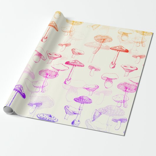 Funky Moderne Retro Kleurrijke Paddenstoelen Cadeaupapier (Uitgerold)