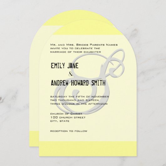 Funky Monogram Elegant Yellow Grey Silver Metallic Kaart (Voorkant / Achterkant)