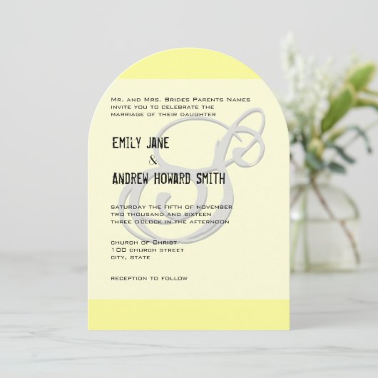 Funky Monogram Elegant Yellow Grey Silver Metallic Kaart (Staand voorkant)