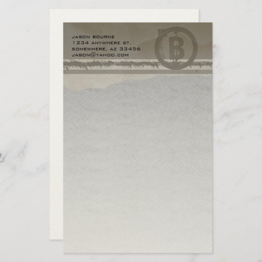 Funky Monogram Grey Grunge Briefpapier (Voorkant / Achterkant)