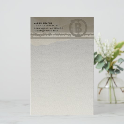 Funky Monogram Grey Grunge Briefpapier (Staand voorkant)