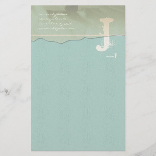 Funky Monogram Stationery Roos Petal Aqua Blue Briefpapier (Voorkant)