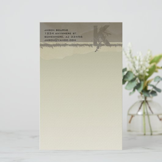Funky Monogram Taupe Stationery Briefpapier (Staand voorkant)