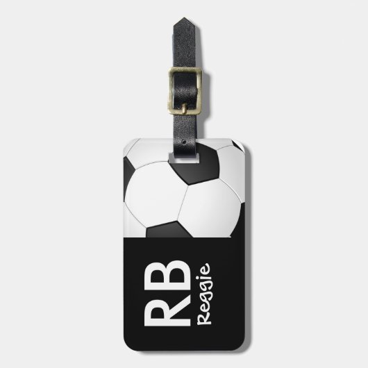 Funky Monogrammed Voetbal Bagagelabel (Voorkant verticaal)