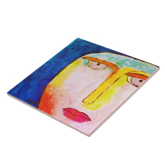 Funky Moon gezicht Abstract schilderij Tegeltje (Zijkant)