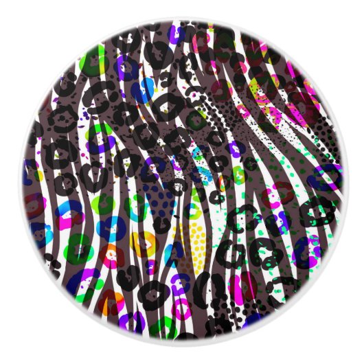 Funky Multi-Animal Print Pattern Heldere kleuren Keramische Knop (Voorkant)