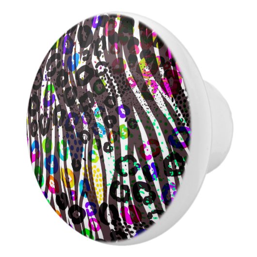 Funky Multi-Animal Print Pattern Heldere kleuren Keramische Knop (Rechts)