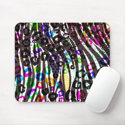 Funky Multi-Animal Print Pattern Heldere kleuren Muismat (Met muis)