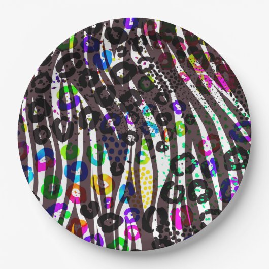 Funky Multi-Animal Print Pattern Heldere kleuren Papieren Bordje (Voorkant)
