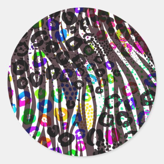 Funky Multi-Animal Print Pattern Heldere kleuren Ronde Sticker (Voorkant)