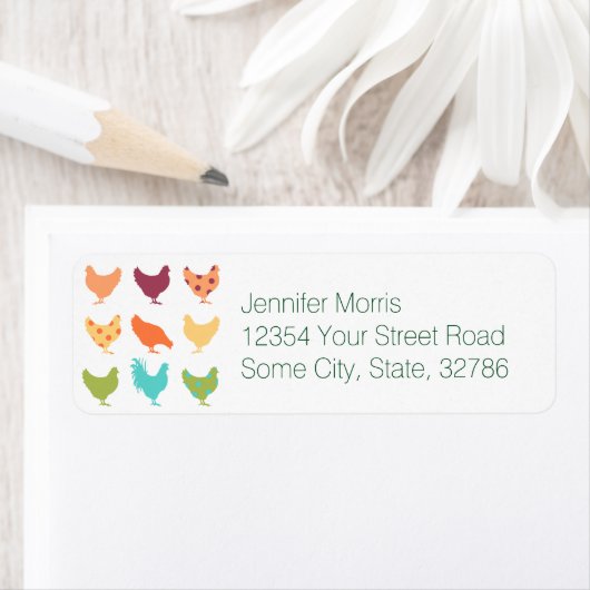 Funky Multi-Color Chicken Pattern Etiket (Insitu)
