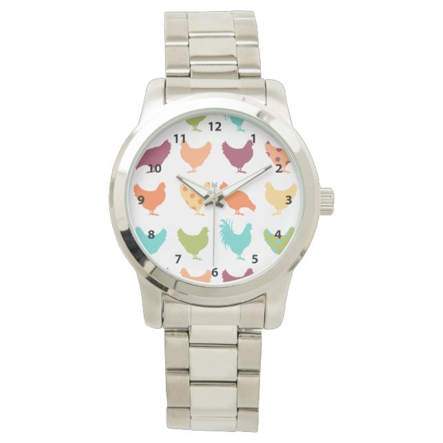 Funky Multi-Color Chicken Pattern Horloge (Voorkant)