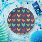 Funky Multi-Color Chicken Pattern Papieren Bordje (Feest)