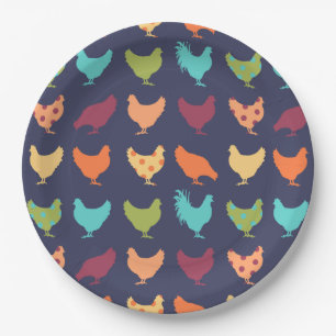 Funky Multi-Color Chicken Pattern Papieren Bordje
