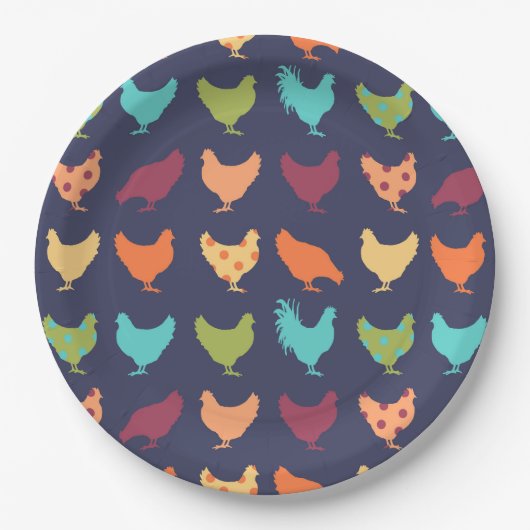 Funky Multi-Color Chicken Pattern Papieren Bordje (Voorkant)