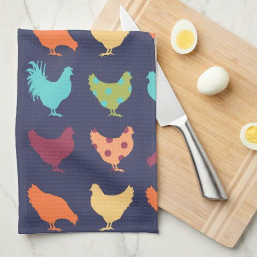 Funky Multi-Color Chicken Pattern Theedoek (Quarter Fold)