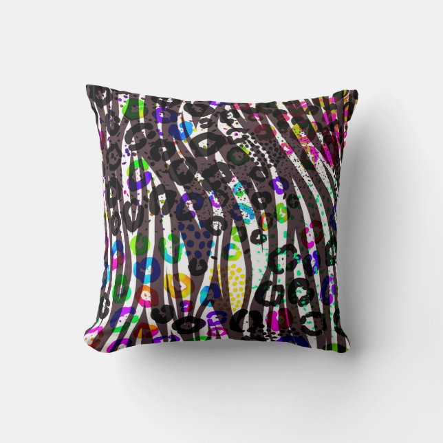 Funky Multi Dierprint Patroon Felle Kleuren Kussen (Voorkant)