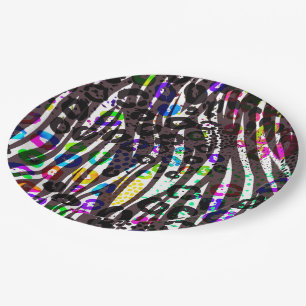 Funky Multi Dierprint Patroon Felle Kleuren Papieren Bordje