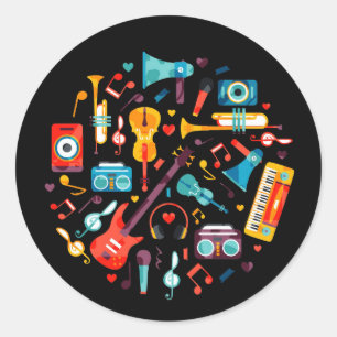 Funky Muziekkleurige muziekinstrumenten Ronde Sticker