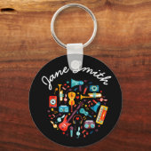 Funky Muziekkleurige muziekinstrumenten Sleutelhanger (Voorkant)