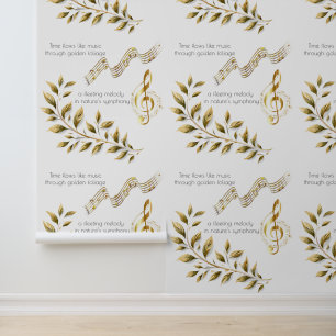 Funky muzieknoten met gouden bladeren behang