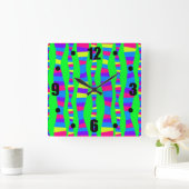 Funky Neon Colors Retro Modern Pattern Psychedelic Vierkante Klok (Huis)