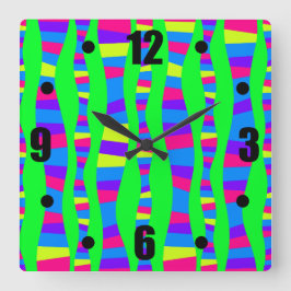 Funky Neon Colors Retro Modern Pattern Psychedelic Vierkante Klok