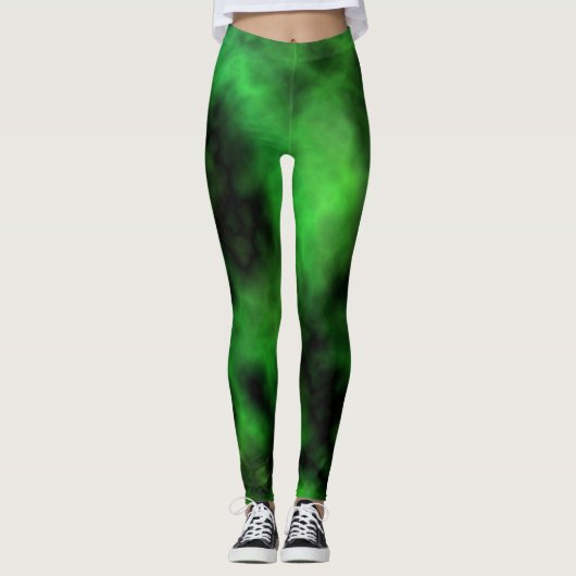 Funky Neon Green Emerald Halloween Abstract Leggings (Voorkant)