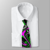 Funky Neon Green Pink and Black Natte Paint Swirl Stropdas (Gebonden)