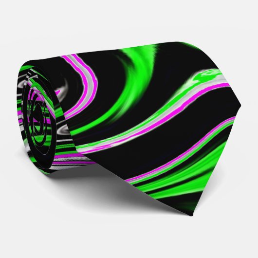 Funky Neon Green Pink and Black Natte Paint Swirl Stropdas (Opgerold)
